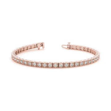 Sparkling Taglio Rotondo Bracciale Milgrain In Oro Rosa 14K Con Vero Diamanti 4.40 Ct.