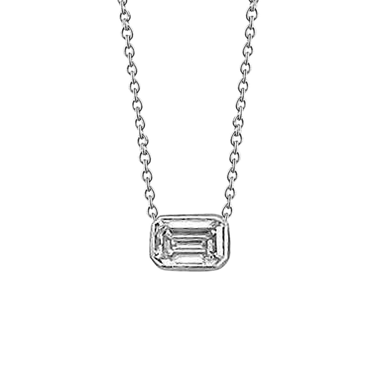 Splendida Collana Con Ciondolo Solitario Con Naturale Diamante Smeraldo Da 1,25 Carati In Oro Bianco 14K