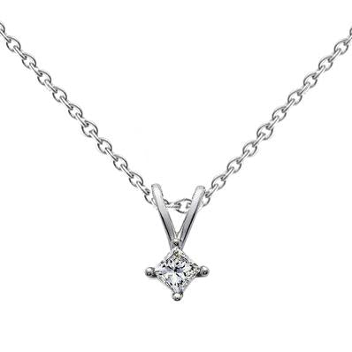 Splendida Collana Con Ciondolo Solitario Con Vero Diamante Princess Da 1 Carato In Oro Bianco 14K