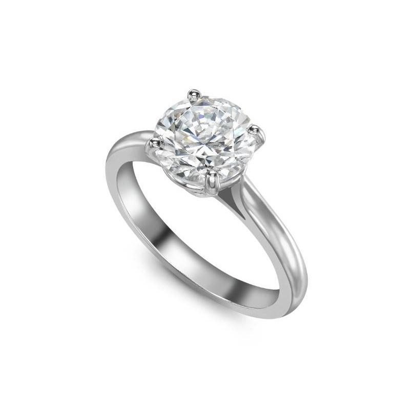 Splendido Anello Con Vero Diamante Solitario A Taglio Rotondo Da 2,75 Ct A 4 Griffe