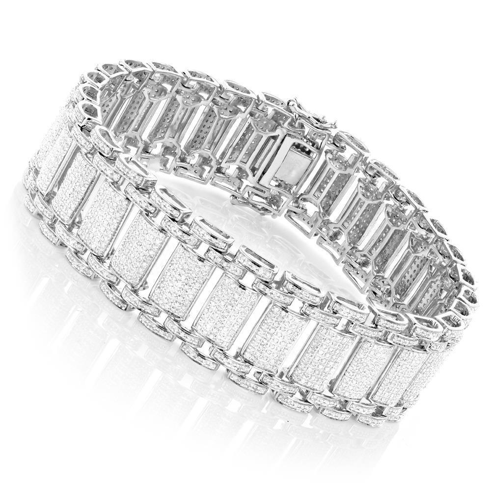 Splendido Bracciale Da Uomo Con Naturale Diamanti Tondi 43 Carati In Oro Bianco 14K