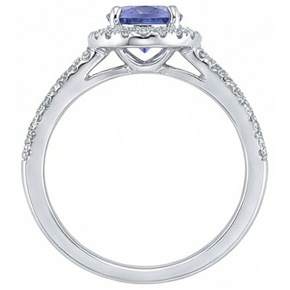 Spumante 6 Ct. Anello con zaffiro rotondo di Ceylon e diamanti in oro bianco 14K