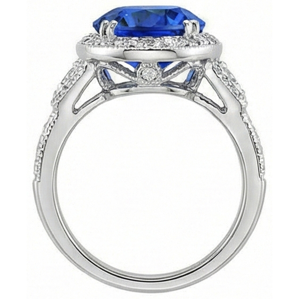Sri Lanka. zaffiro blu. diamanti. anello. 5.33 carati. oro bianco 14K. nuovo