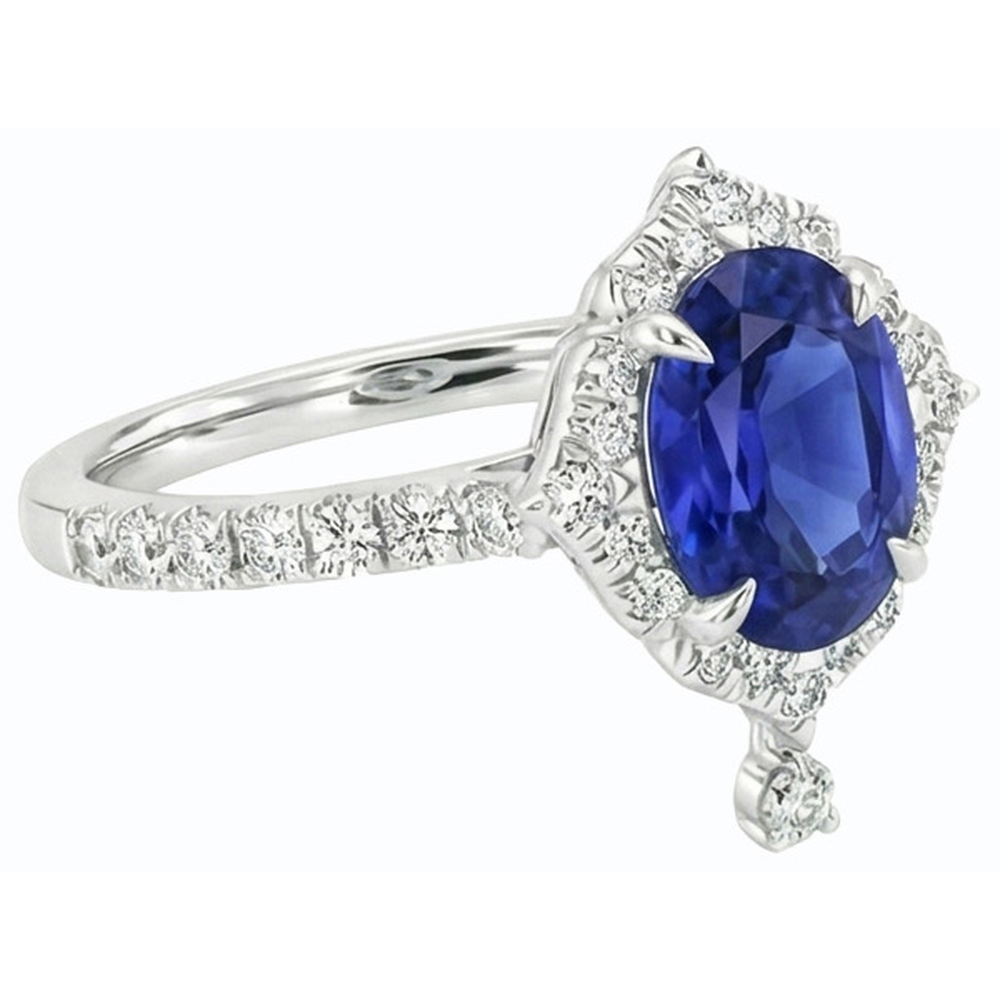 Srilanka Zaffiro Halo Anello Taglio Pera Diamante Naturale Autentico ( non creato in laboratorio ) 6 Carati Stile Piramide