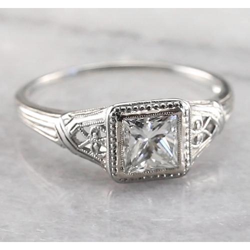 Stile Vintage 1 Carato Solitaire Princess Vero Diamond Ring Oro Bianco