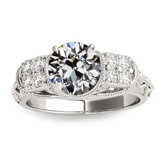 Stile Vintage Rotondo Anello Di Vero Diamanti Taglio Vecchio Oro 3,25 Carati