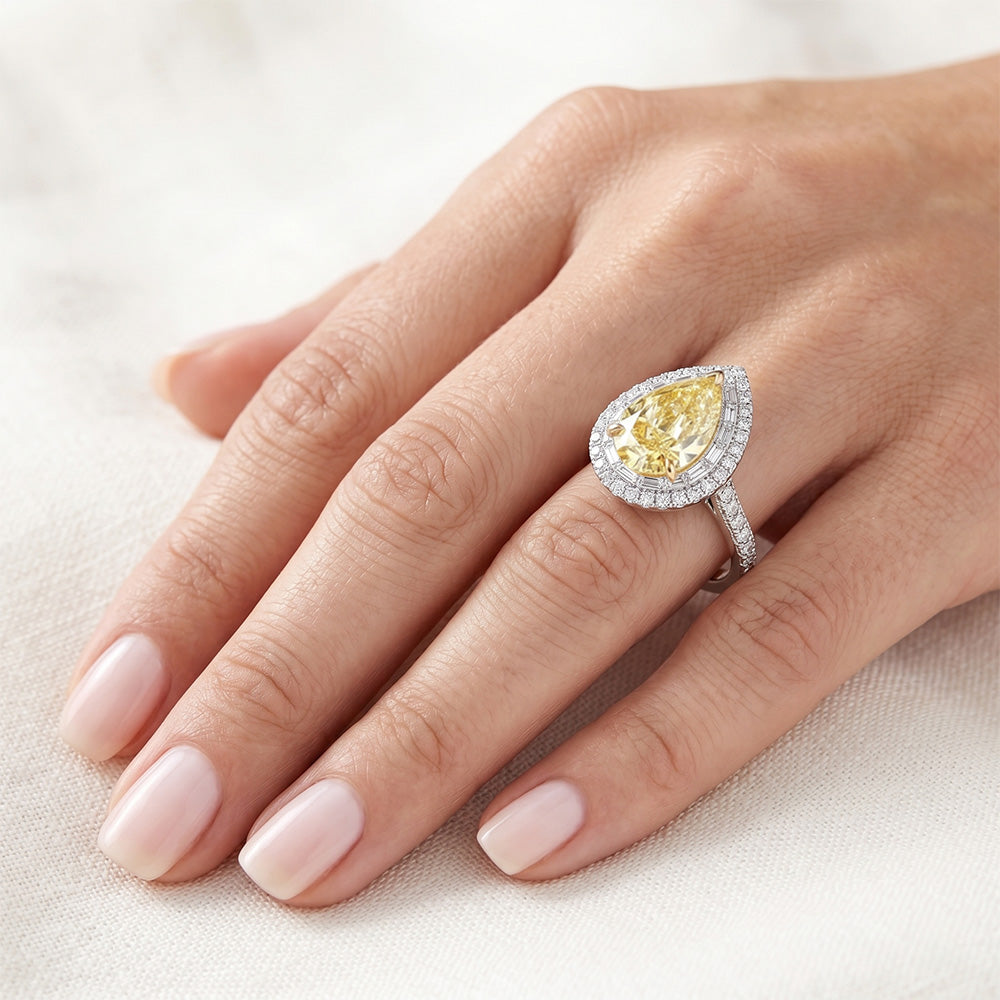 Su misura Anello Halo con Diamante Giallo Canarino Purezza VVS