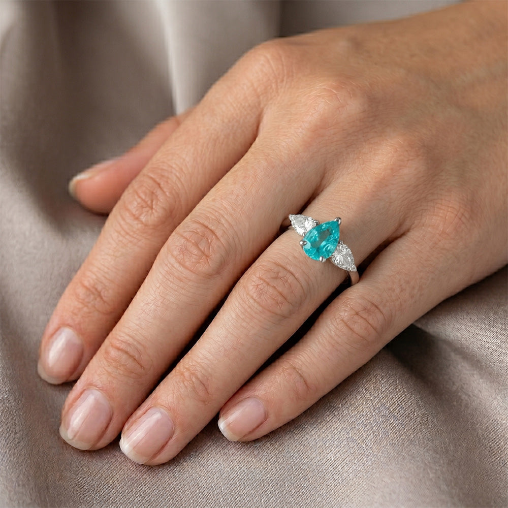 Su misura VVS Tormalina Paraiba Anello Trilogy – 2 carati Oro
