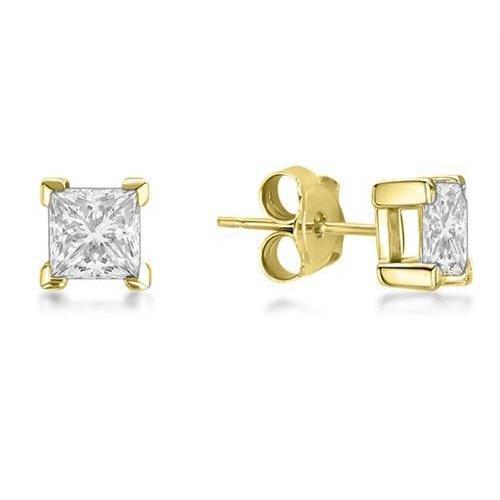 Taglio Principessa Frizzante 3.00 Ct. Orecchini A Lobo Con Vero Diamanti In Oro Giallo