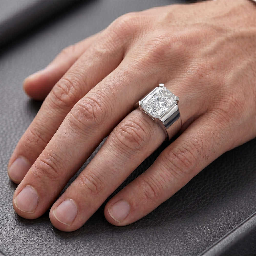 Taglio Radiant Brillante Anello Uomo 5 carati – Oro Bianco 14K