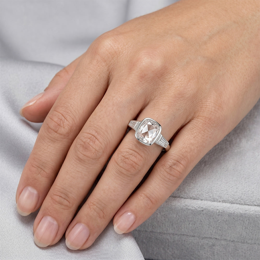 Taglio Rosa Anello Trilogy – Diamante 3 carati Oro Bianco 14K