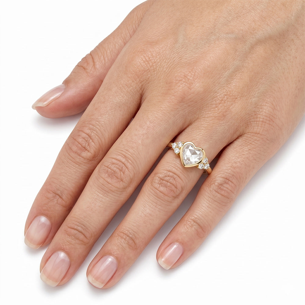 Taglio Rosa Antico Diamante Fine Anello Solitario con Accenti