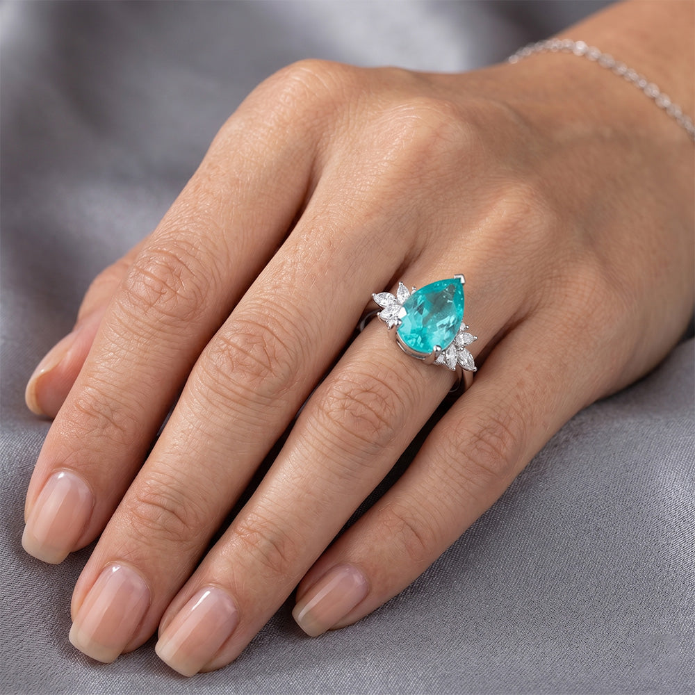 Taglio a Pera Tormalina Paraiba Anello con Pietra Preziosa – 3