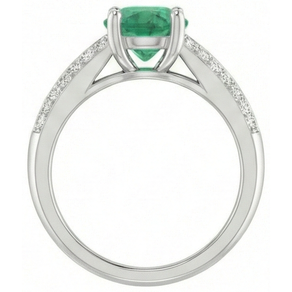 Taglio rotondo 2.60 ct. Anello Anniversario Verde Smeraldo E Diamanti Oro Bianco