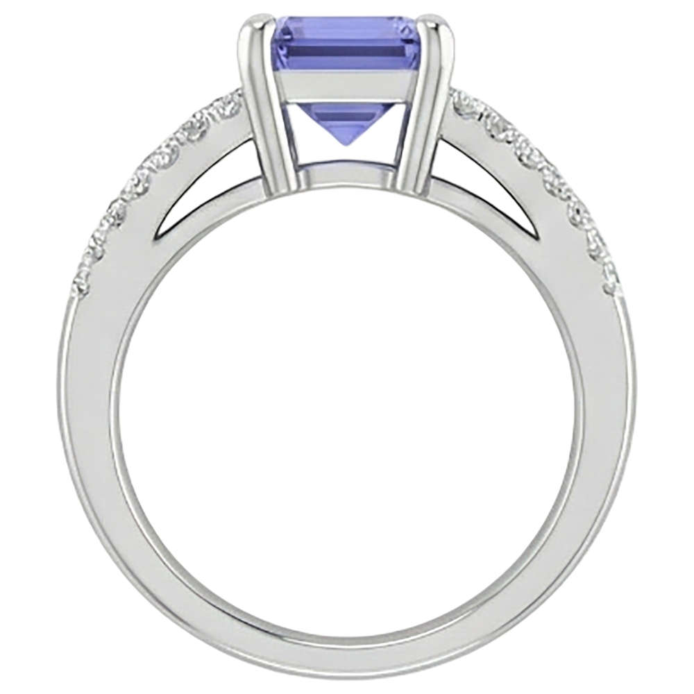 Tanzanite Con Diamanti Naturali Autentici ( non creati in laboratorio ) 15.50 Carati Fede Nuziale Oro Bianco 14K Nuovo