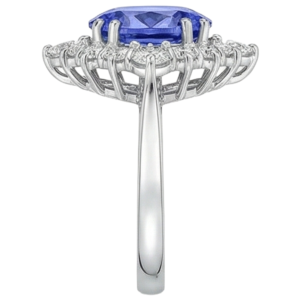 Tanzanite a taglio ovale con diamanti rotondi 5.20 ct Anello in oro bianco 14K