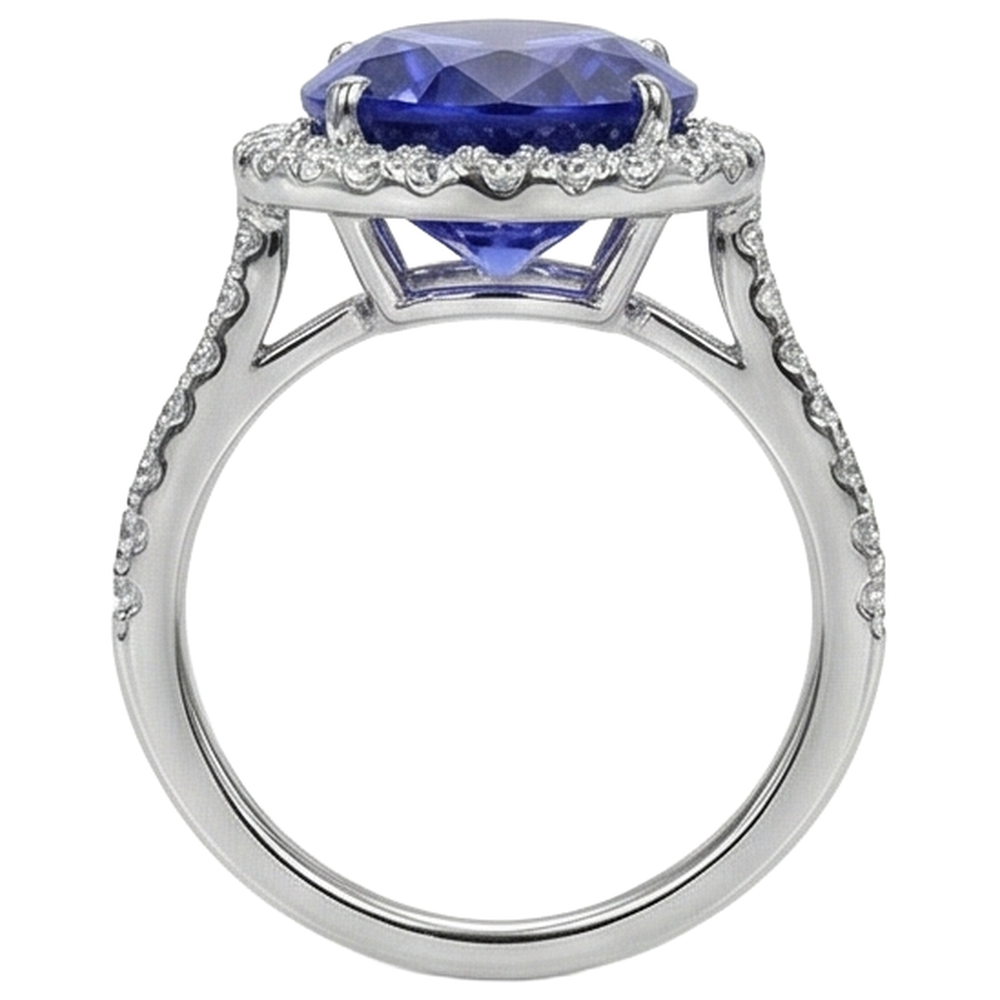 Tanzanite blu taglio ovale da 2.15 ct con anello di diamanti. gioielleria raffinata in oro