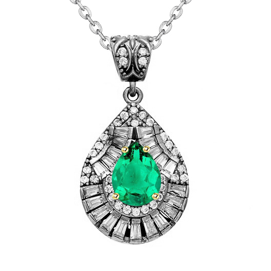 Smeraldo Fine Collana Pendente 1 carati Oro 14 Carati Bicolore – vista principale