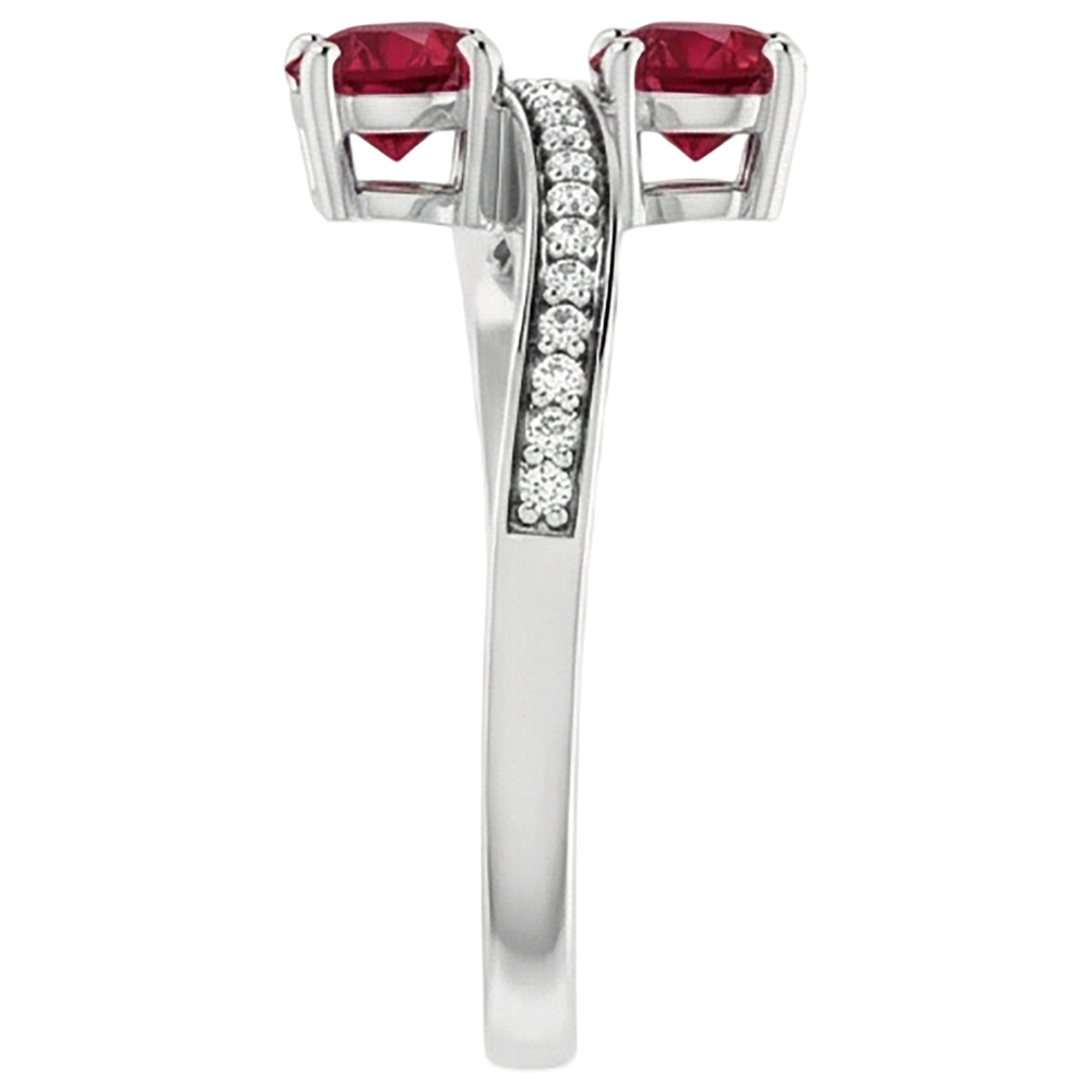 Toi et Moi Anello Rubino Burmese Diamante Naturale Autentico ( non creato in laboratorio ) Rotondo 1.50 Carati con Oro Bianco 14K