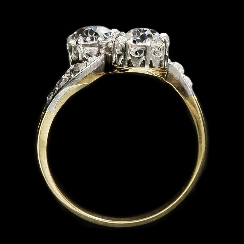 Toi Et Moi Anello In Oro Tondo Vecchio Minatore Con Naturale Diamante Bicolore 4.50 Carati
