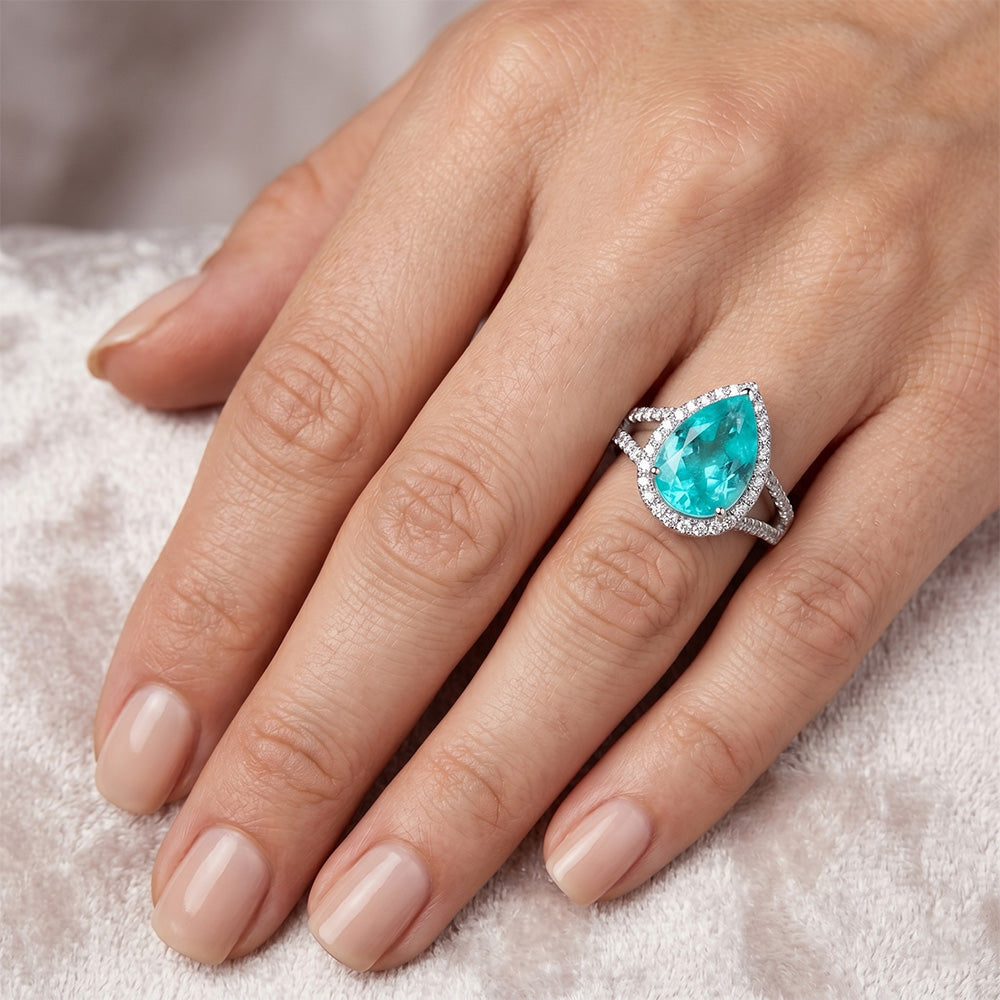 Tormalina Paraiba Pavé Anello di Fidanzamento Halo 2,75 carati