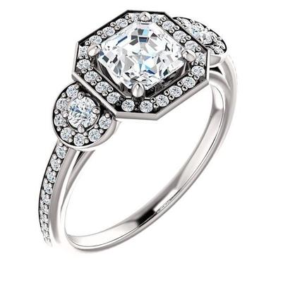 Tre Pietre Stile 1.88 Carati Asscher Vero Diamond Ring Oro Bianco 14K