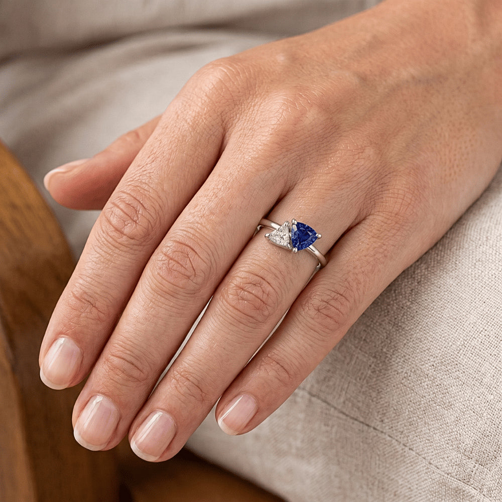 Trilioni di zaffiri e diamanti da 1,25 carati con anello in oro bianco 14K Gioielli da donna
