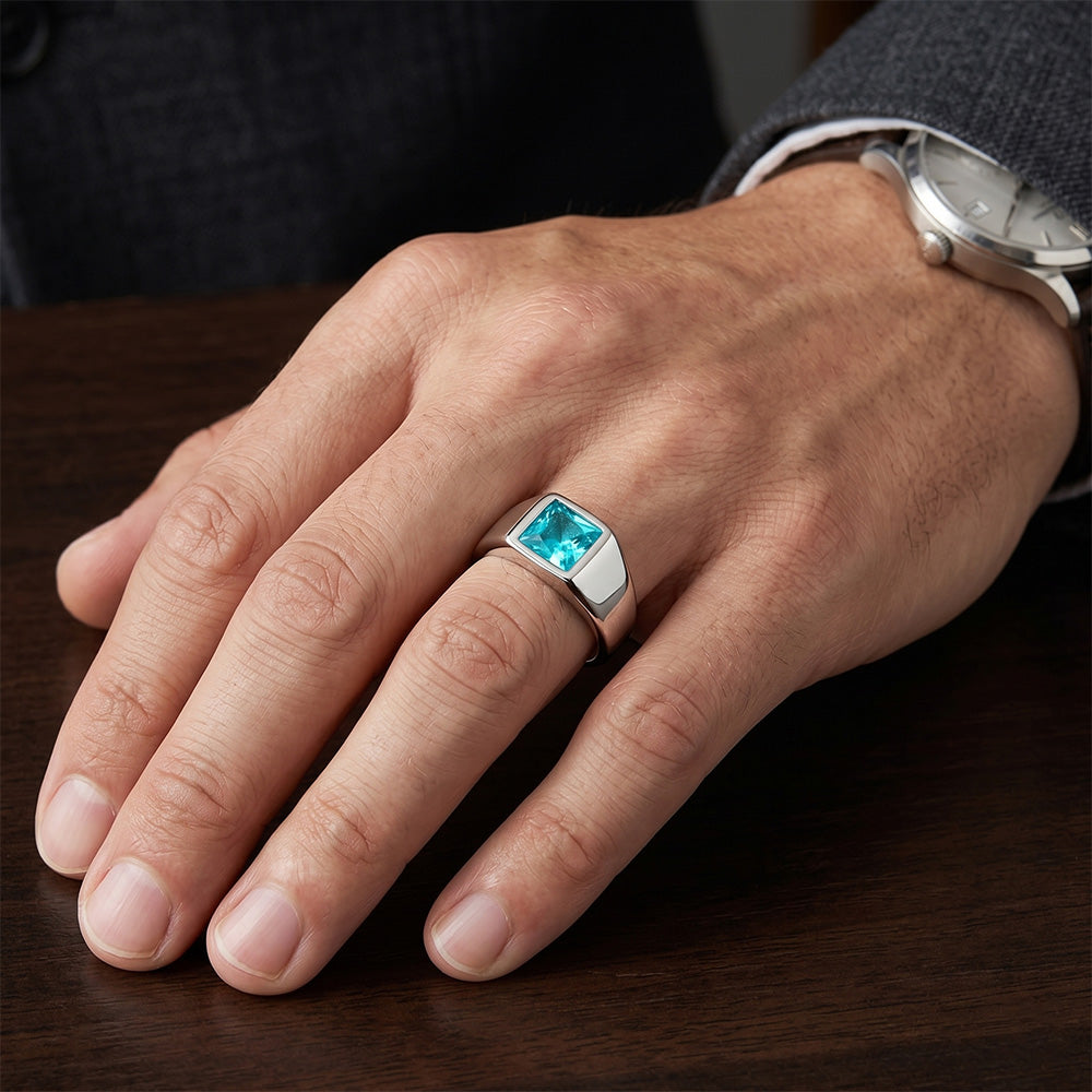 Uomo Paraiba Neon Anello Maschile di lusso – 1 carati Oro Bianco