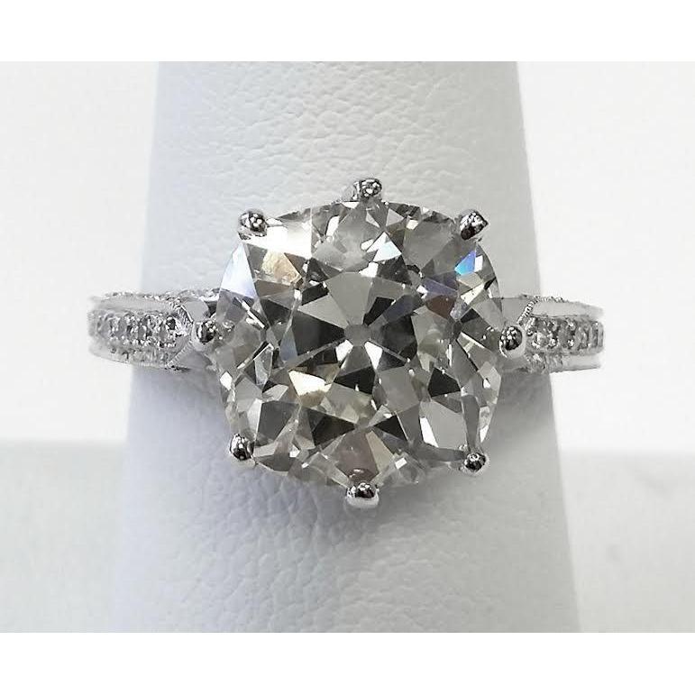 Vecchio Cuscino Da Minatore Fede Nuziale Con Naturale Diamante 5.25 Ct. Oro Bianco 14K
