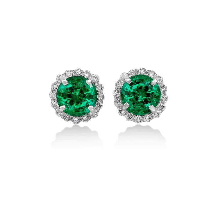 Verde Smeraldo Con Diamanti 5.80 Carati Stud Halo Orecchino Oro Bianco 14K