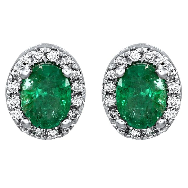 Verde Smeraldo Con Diamanti 5.90 Carati Studs Halo Orecchini Oro Bianco