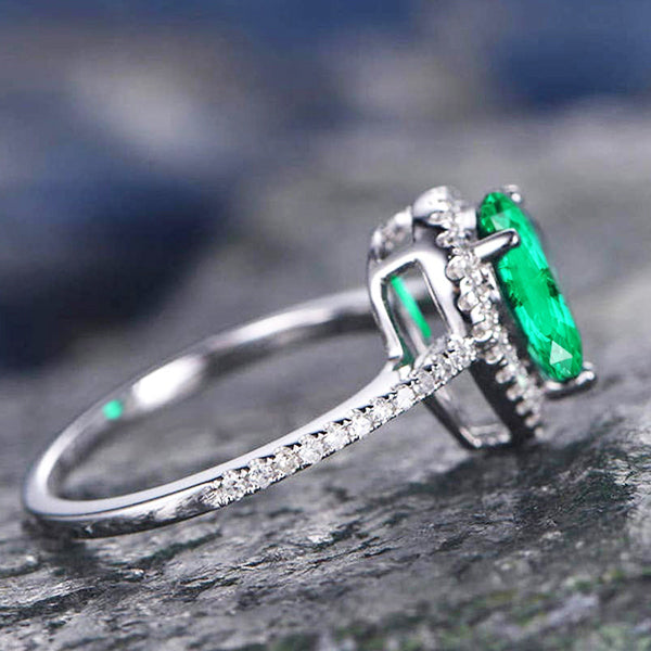 Verde Smeraldo Da 4.40 Carati Con Anello Di Diamanti In Oro Bianco Fine Lady Jewelry