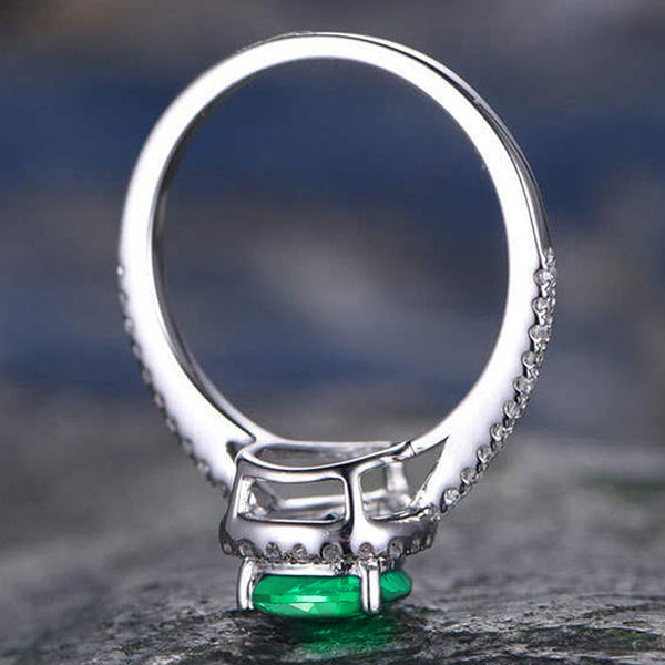 Verde Smeraldo Da 4.40 Carati Con Anello Di Diamanti In Oro Bianco Fine Lady Jewelry