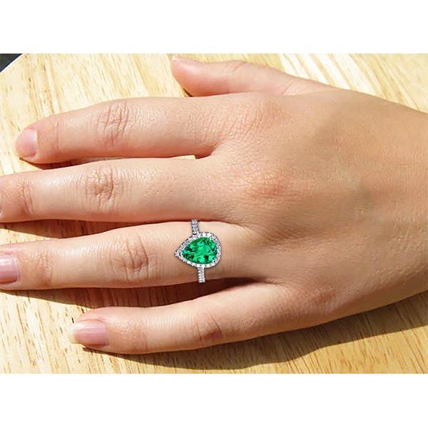 Verde Smeraldo Da 4.40 Carati Con Anello Di Diamanti In Oro Bianco Fine Lady Jewelry
