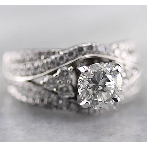 Vero Anello Anniversario Rotondo 2 Carati Oro Bianco Fantasia 14K