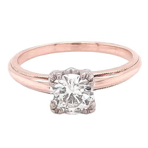 Vero Anello Di Fidanzamento Solitario 1 Carato Artiglio Polo Milgrain Oro Rosa 14K