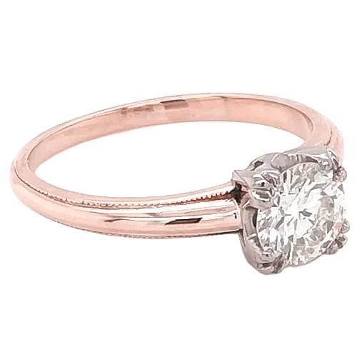 Vero Anello Di Fidanzamento Solitario 1 Carato Artiglio Polo Milgrain Oro Rosa 14K
