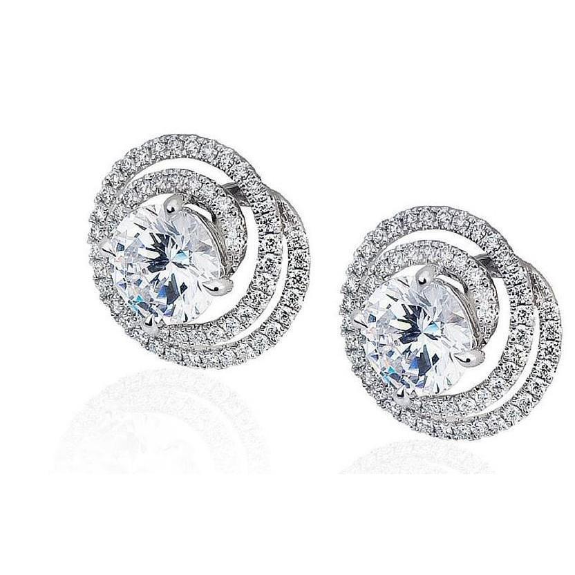 Vero Diamante Taglio Rotondo Halo Da 2,76 Carati Con Orecchini A Bottone In Oro Bianco 14K
