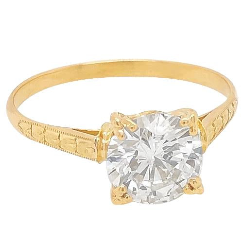 Vero Diamante Tondo Da 2 Carati Con Anello In Oro Giallo 14K Gioielli Da Donna Milgrain