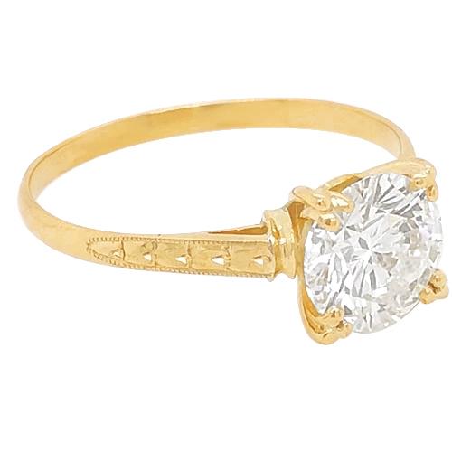 Vero Diamante Tondo Da 2 Carati Con Anello In Oro Giallo 14K Gioielli Da Donna Milgrain