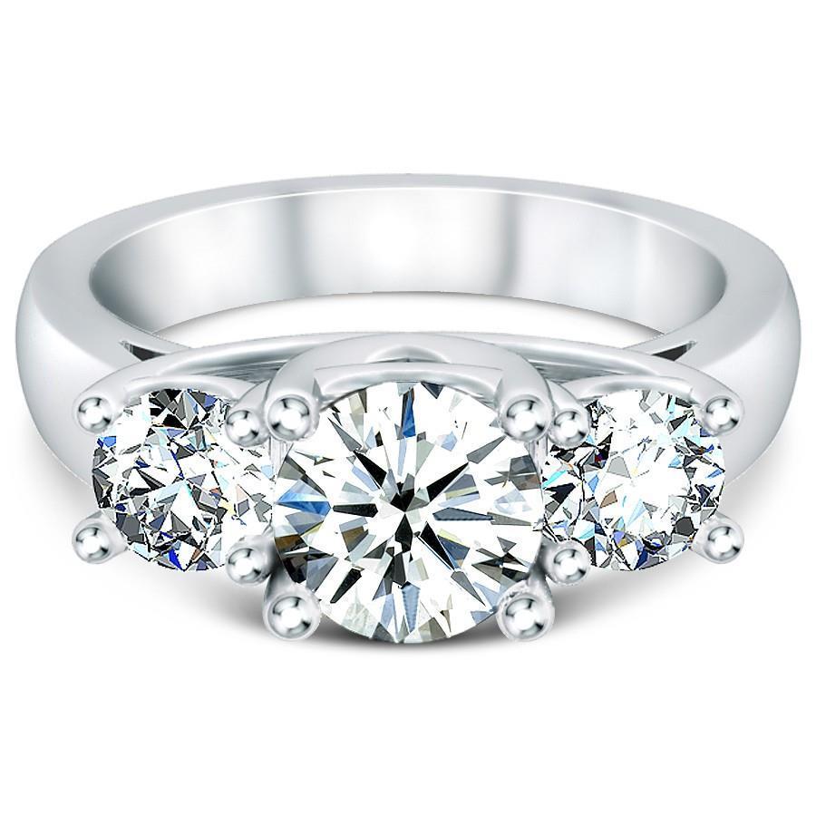 Vero Anello Con Tre Pietre Rotonde Da 2.50 Ct Nuovo Oro Bianco 14K