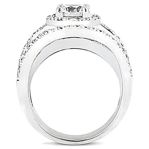 Vero Diamante Anello Halo Anello Di Fidanzamento Oro Bianco 2.84 Carati