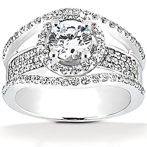 Vero Diamante Anello Halo Anello Di Fidanzamento Oro Bianco 2.84 Carati