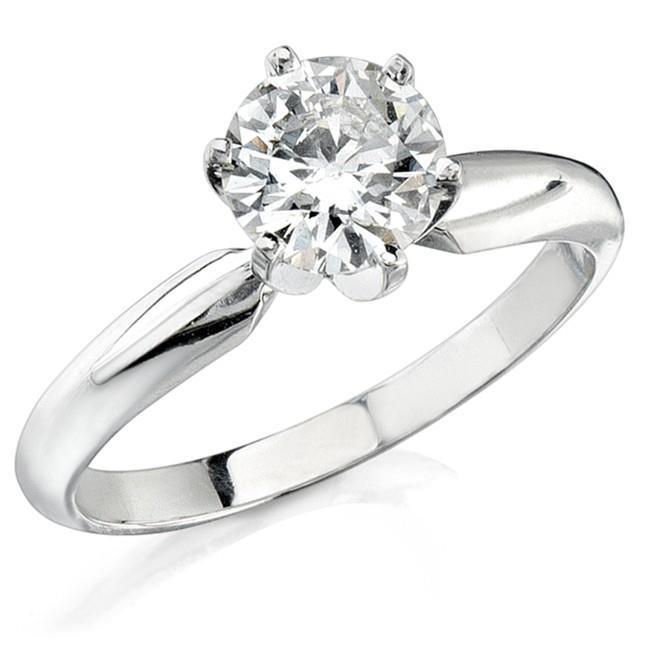 Vero Diamante Solitario A Taglio Rotondo Da 1 Carato Con Anello Per L'Anniversario Di Matrimonio In Oro Bianco 14K