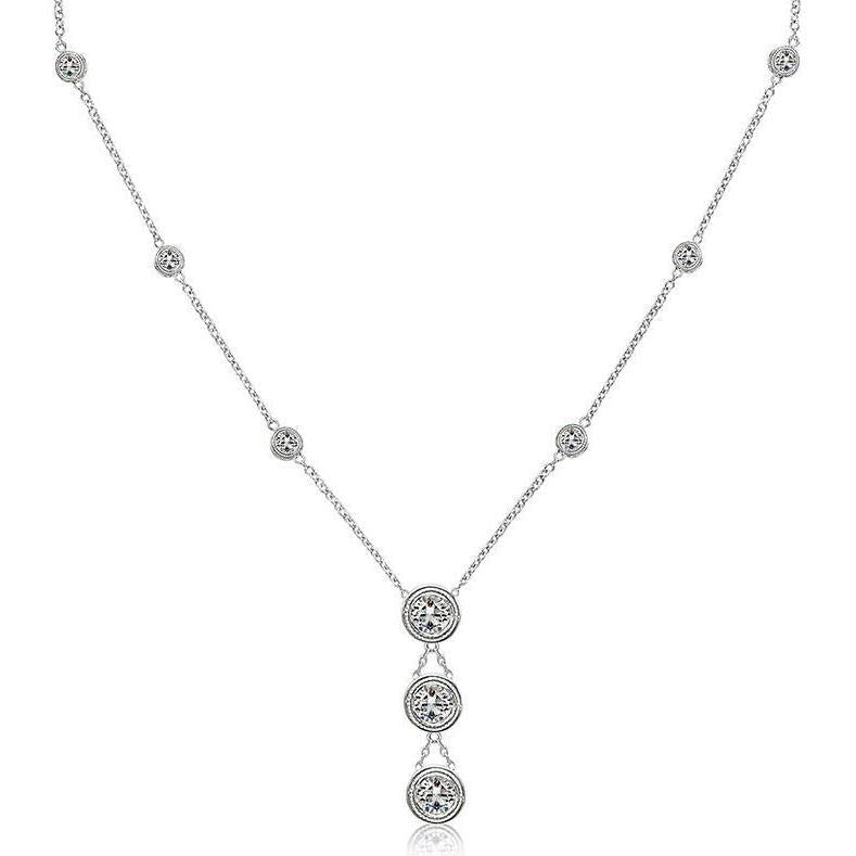 Vero Lunetta Con Montatura In Milligrain Da 3.15 Ct 18 Pollici Collana In Oro Bianco 14K
