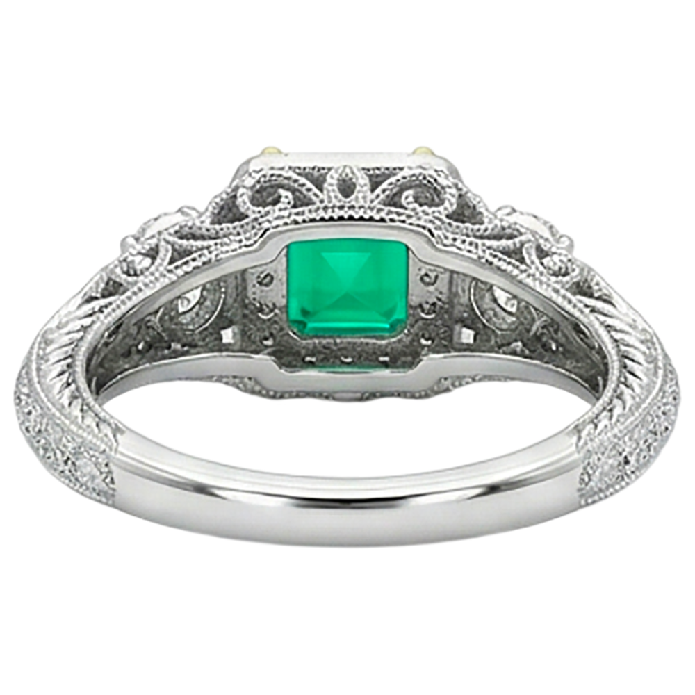 Smeraldo Fine Taglio Asscher Anello con Pietra Preziosa in Oro Due Toni 14K – vista posteriore