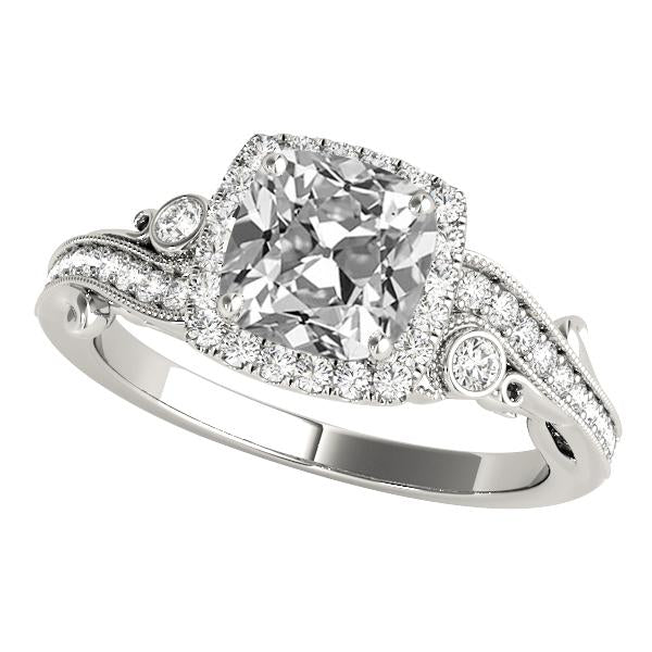 Vintage Style Halo Cushion Vecchio Minatore Genuino Diamante Ring 7,75 Carati Milgrain