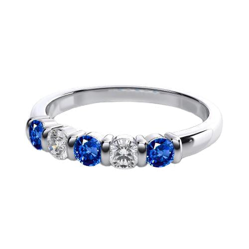 WG 14K Anello con cinque pietre di diamante e zaffiro di Ceylon a taglio rotondo da 1,75 ct. - harrychadent.it