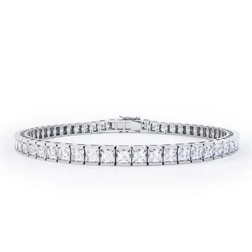 WG 14K Taglio Da Principessa Sparkling 11 Carati Vero Diamanti Bracciale Tennis