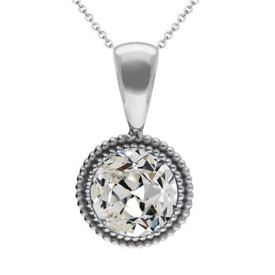 Brillante Taglio Old Mine Collana Pendente in Oro 14 Carati Bianco – vista principale